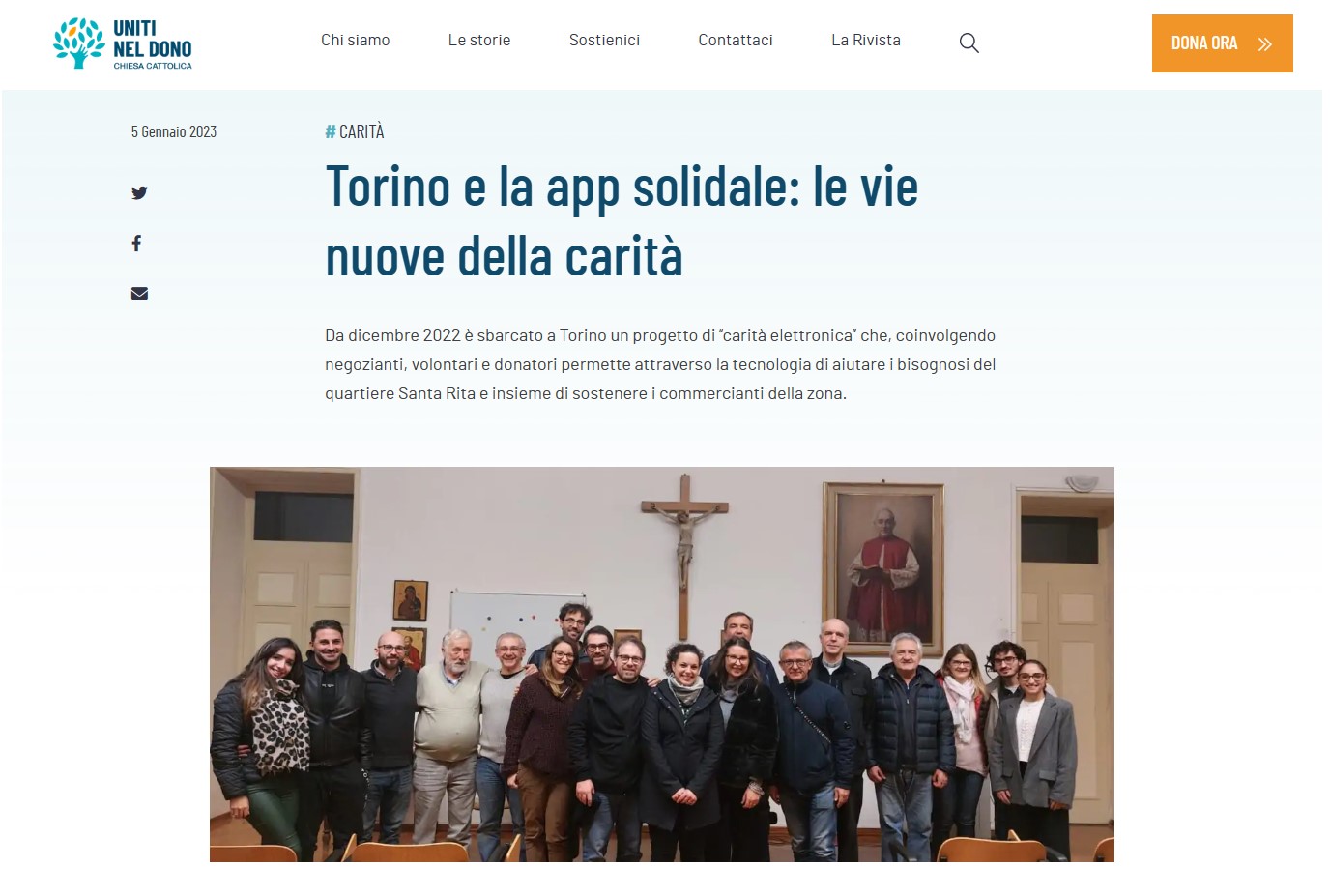 Articolo sul sito UNITI NEL DONO